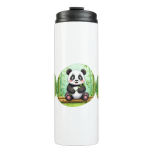 Cute Cartoon Panda on Bamboo Patch Thermal Tumbler