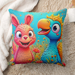 Cute Cartoon Parrot Bunny Art Throw Pillow