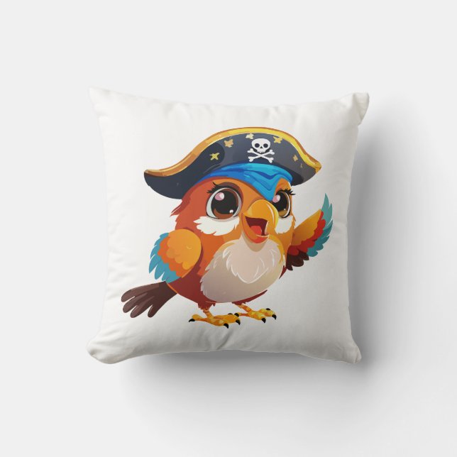 Cute cartoon parrot pirate throw pillow (Front)