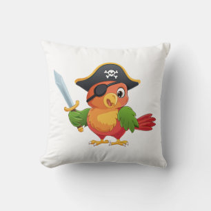 Cute cartoon parrot pirate throw pillow