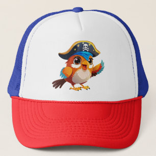 Cute cartoon parrot pirate trucker hat