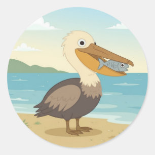 Cute Cartoon Pelican, sea bird Classic Round Sticker