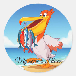 Cute Cartoon Pelican with Fish Sticker