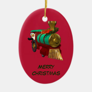 Cute Cartoon Penguin and Christmas Train Ceramic Ornament