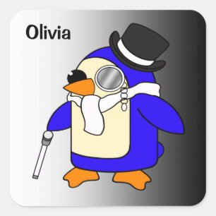 Cute cartoon penguin black and white square sticker