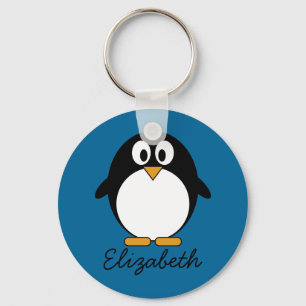 cute cartoon penguin blue background keychain
