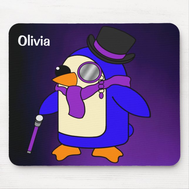 Cute cartoon penguin deep purple and violet mouse pad (Front)