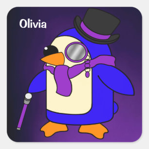 Cute cartoon penguin deep purple and violet square sticker
