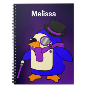 Cute cartoon penguin deep purple notebook