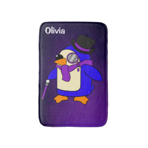 Cute cartoon penguin deep purple violet bath mat