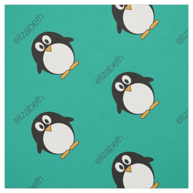cute cartoon penguin emerald and black fabric (Swatch)