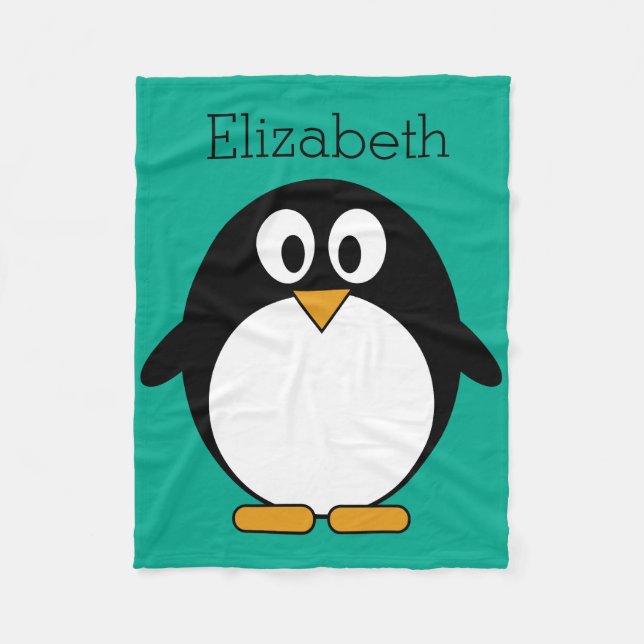 cute cartoon penguin emerald and black fleece blanket (Front)
