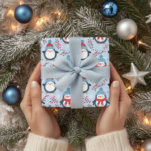 Cute Cartoon Penguin Face Pattern Wrapping Paper