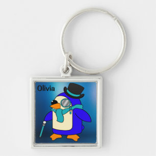 Cute cartoon penguin frosty icy blue keychain