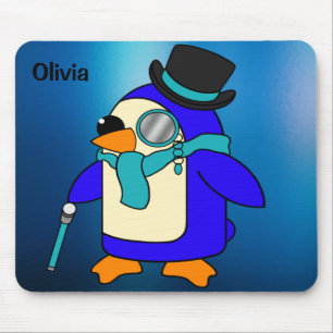 Cute cartoon penguin frosty icy blue mouse pad