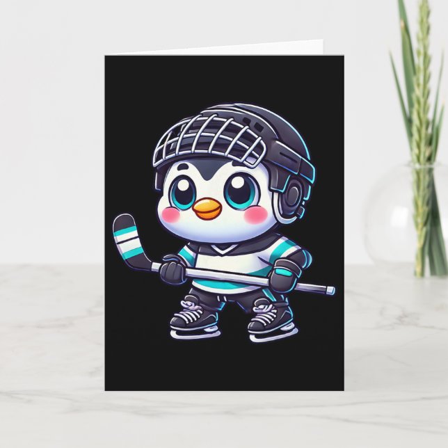 Cute Cartoon Penguin Ice Hockey Player  Card (Front)