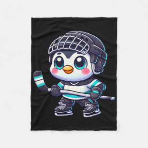 Cute Cartoon Penguin Ice Hockey Player Fleece Blanket