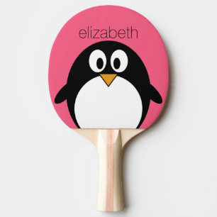 Cute Cartoon penguin Illustration Hot Pink Black Ping Pong Paddle