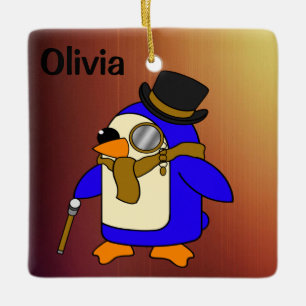 Cute cartoon penguin light leather brown yellow ceramic ornament