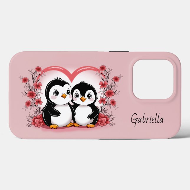 Cute Cartoon Penguin Lovers Heart Valentine’s Day  Case-Mate iPhone Case (Back (Horizontal))