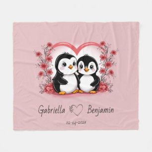 Cute Cartoon Penguin Lovers Heart Valentine’s Day  Fleece Blanket