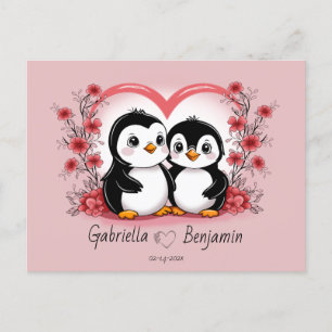 Cute Cartoon Penguin Lovers Heart Valentine’s Day Postcard