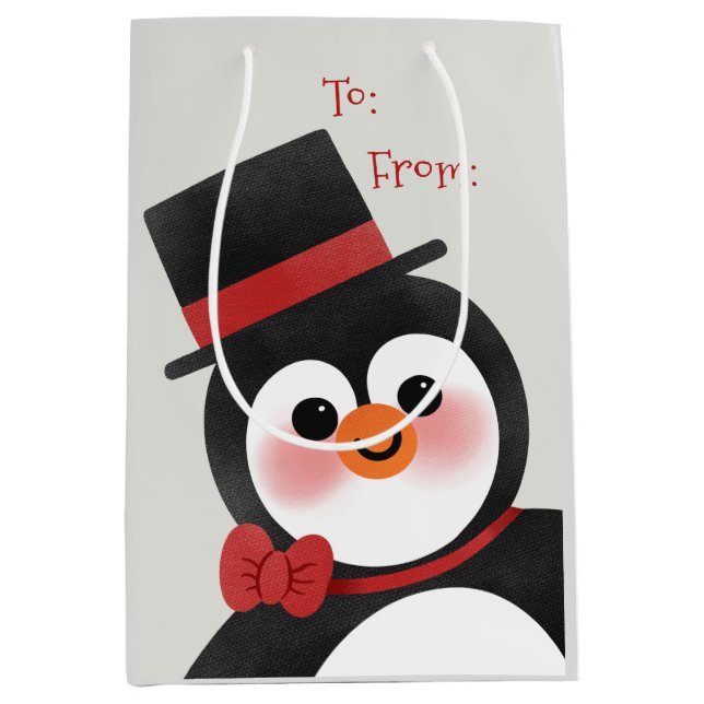 Cute Cartoon Penguin Merry Christmas Holiday Medium Gift Bag (Front)