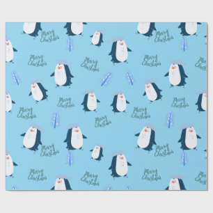 Cute Cartoon Penguin Merry Christmas Wrapping Paper