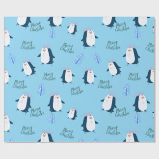Cute Cartoon Penguin Merry Christmas Wrapping Paper