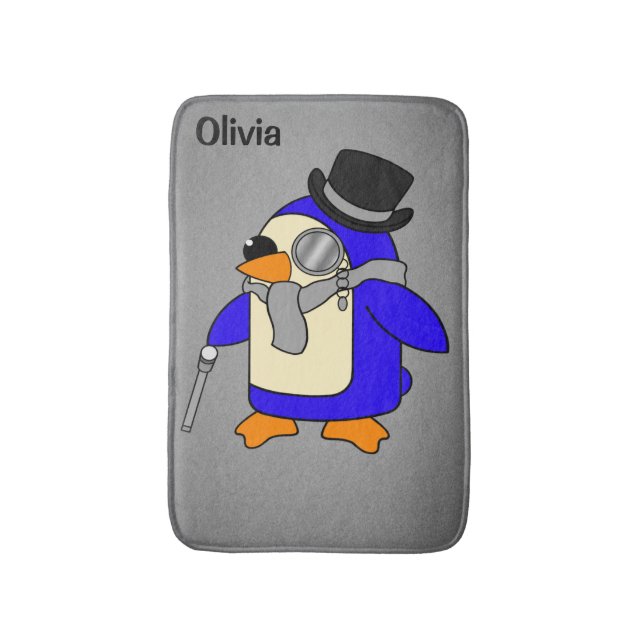 Cute cartoon penguin neutral gray bath mat (Front Vertical)
