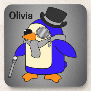 Cute cartoon penguin neutral grey coaster