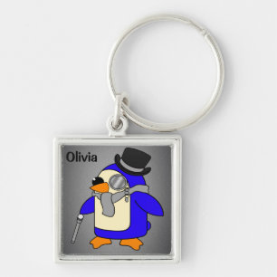 Cute cartoon penguin neutral grey keychain