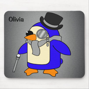 Cute cartoon penguin neutral grey mouse pad