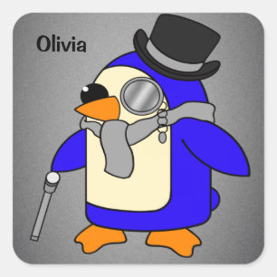 Cute cartoon penguin neutral grey square sticker