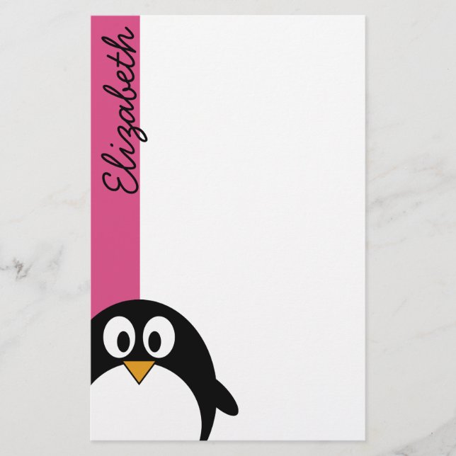 cute cartoon penguin pink and black stationery (Front)
