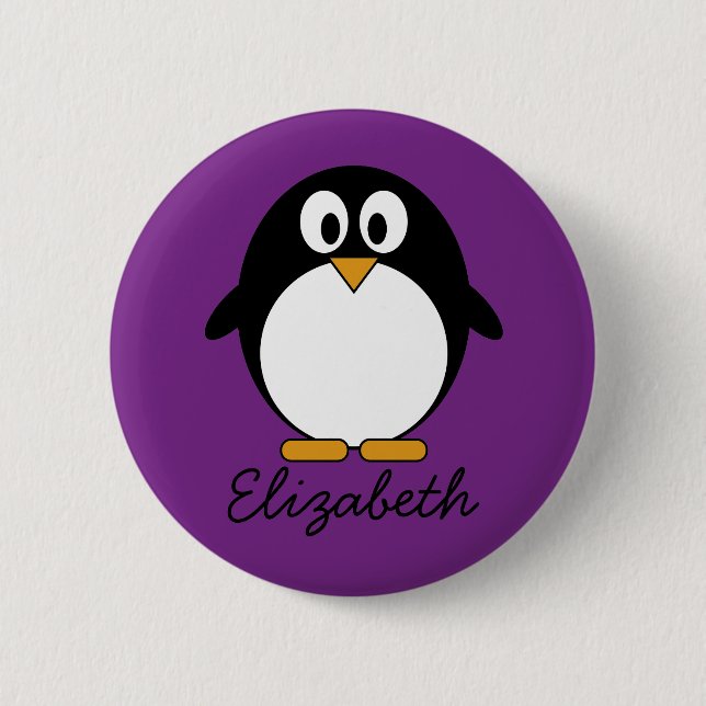 cute cartoon penguin purple 2 inch round button (Front)