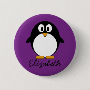 cute cartoon penguin purple 2 inch round button