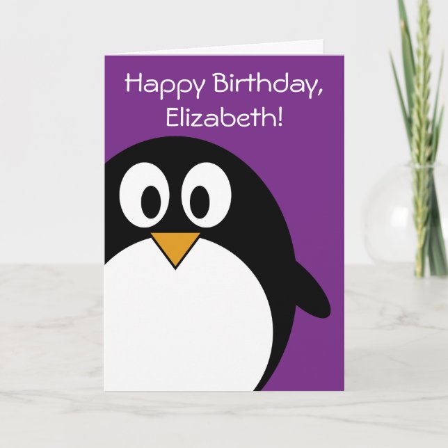 cute cartoon penguin purple card (Front)