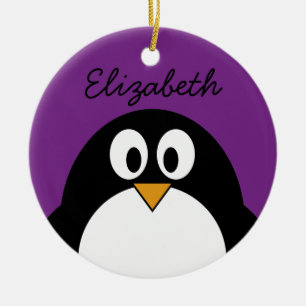 cute cartoon penguin purple ceramic ornament