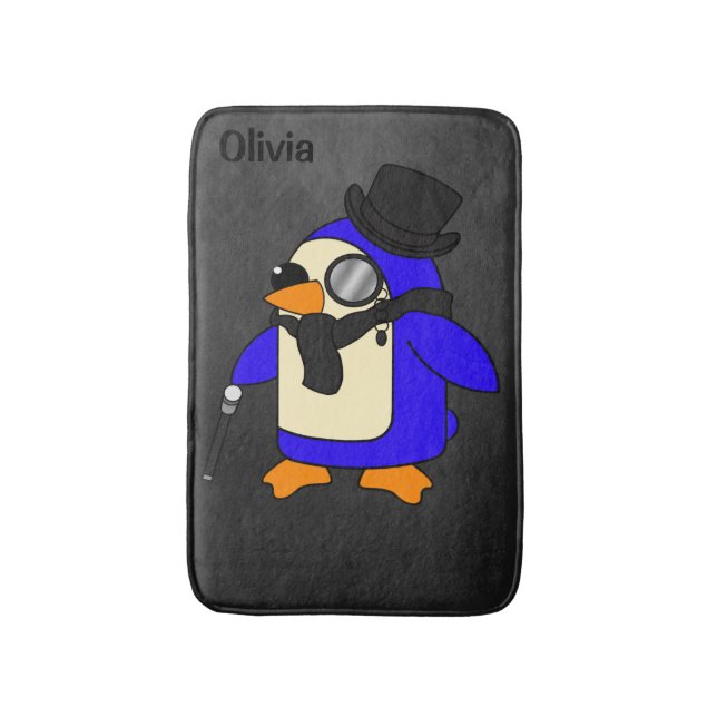 Cute cartoon penguin stylish black stone bath mat (Front Vertical)