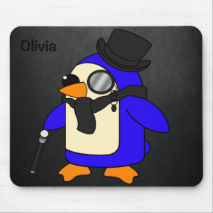 Cute cartoon penguin stylish black stone mouse pad