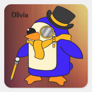 Cute cartoon penguin sunny yellow and brown square sticker