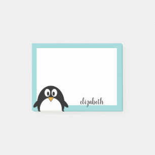 cute cartoon penguin teal blue and black post-it notes