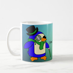 Cute cartoon penguin teal grassy emerald green coffee mug