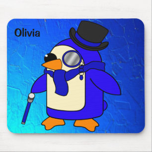 Cute cartoon penguin ultramarine dark blue mouse pad