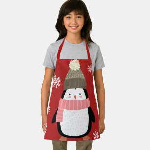 Cute Cartoon Penguin Winter Snowflakes Christmas  Apron
