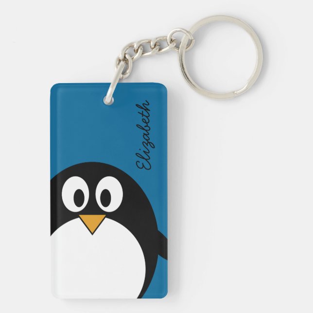 cute cartoon penguin with blue background keychain (Back)
