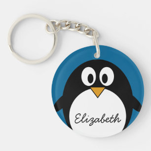 cute cartoon penguin with blue background keychain
