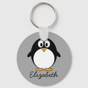 Cute cartoon penguin with grey background keychain