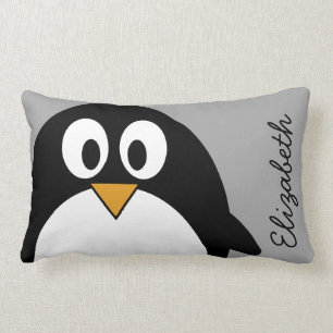 Cute cartoon penguin with grey background lumbar pillow